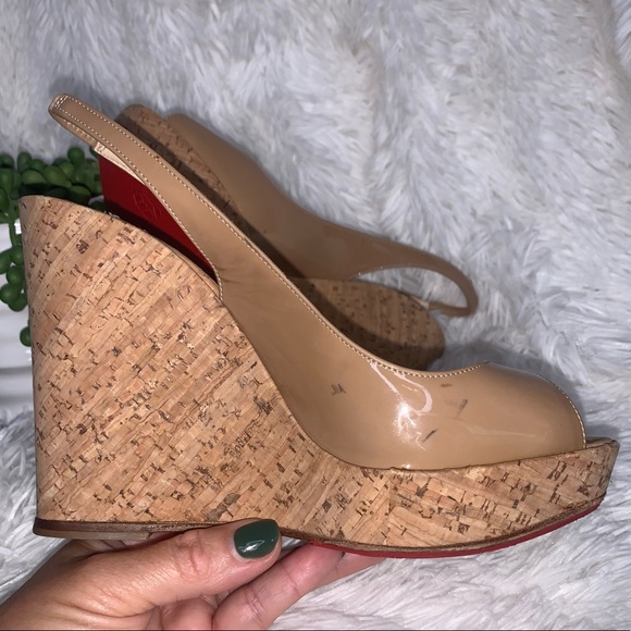 Christian Louboutin Sling Patent Leather Wedges - Picture 8 of 16